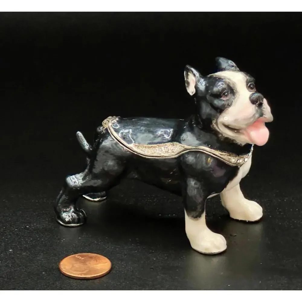 Rare Vintage Boston Terrier Dog Trinket Box Figurine Collectible Display Piece - Picture 6 of 6